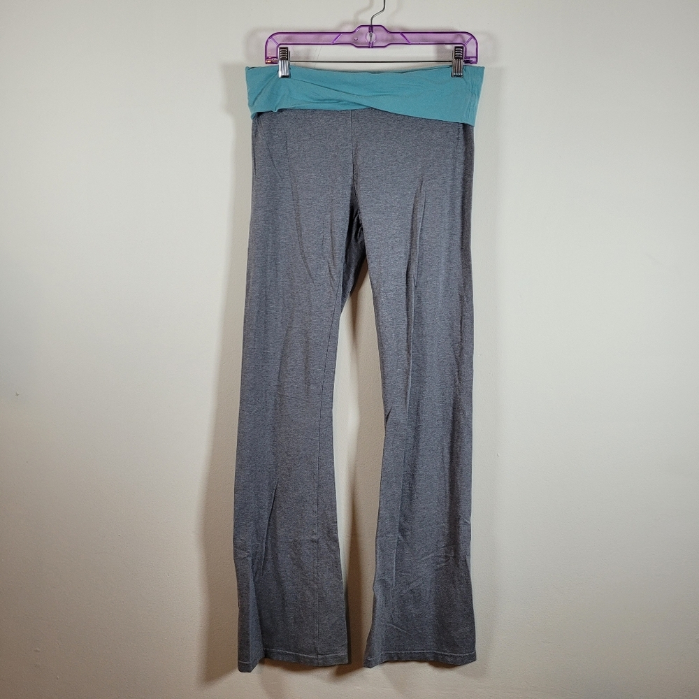 Aerie Y2K Foldover Flare Leg Pants Gray and Blue Yoga Medium